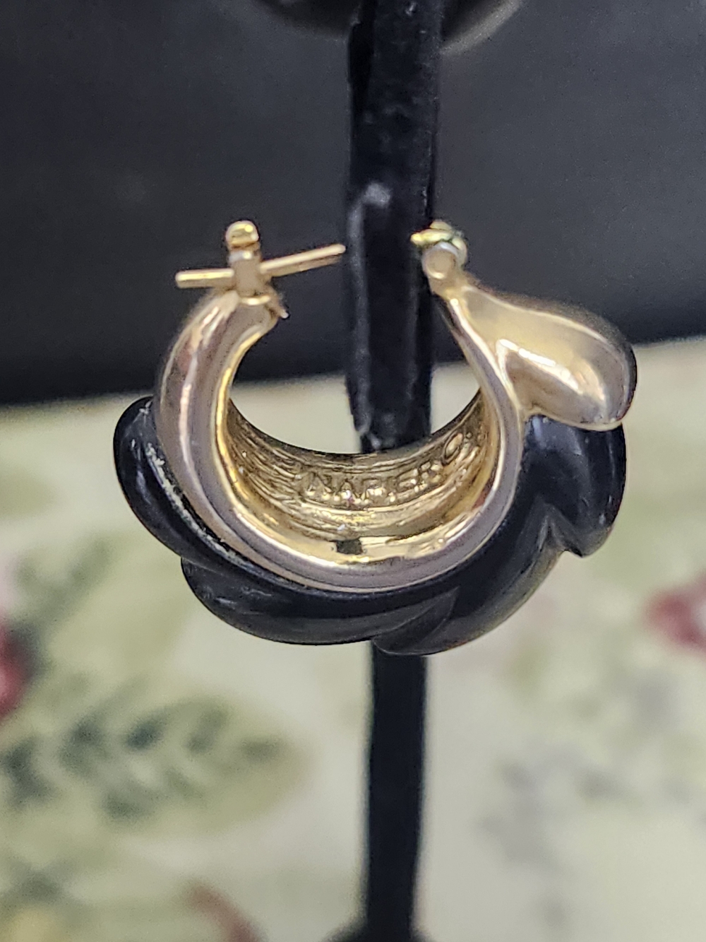 Napier Gold and Black Sculpted Hoop Earrings